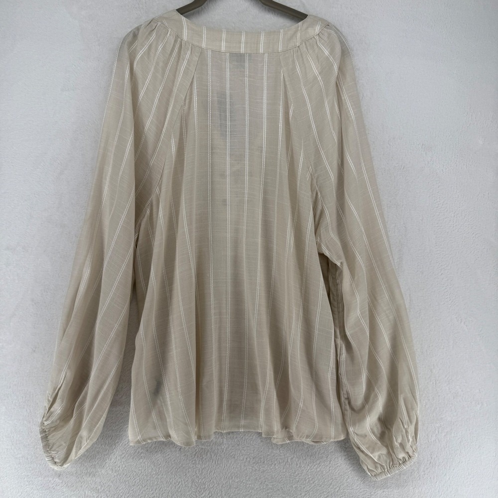 Torrid Lace Up V Neck Long Sleeve Blouse Ivory Stripe Size 0X L 12 Flowy NWT - Picture 6 of 9